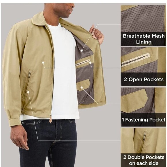 Mens London Fog Lightweight Microfiber Solid Golf Jacket Camel Size 2XL NEW - Picture 3 of 9